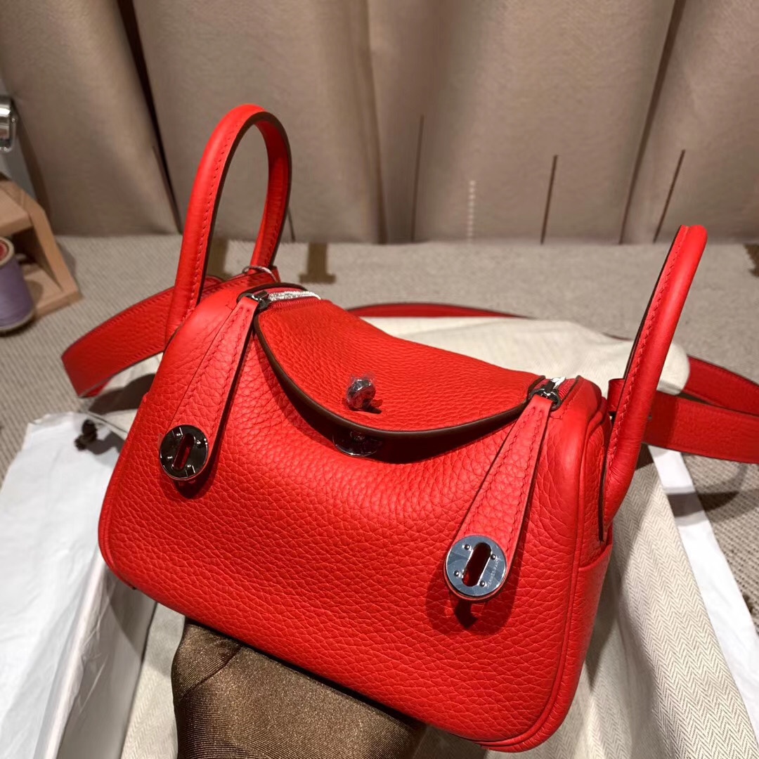 에르메스 미니 린디백19 레드 금장 끌레망스 가죽